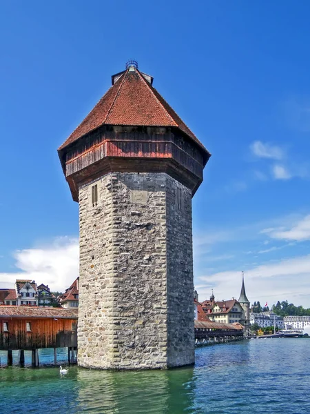 Jembatan Kapellbrcke Dan Menara Wasserturm Lucerne Switzerland Date Dari Penembakan — Stok Foto