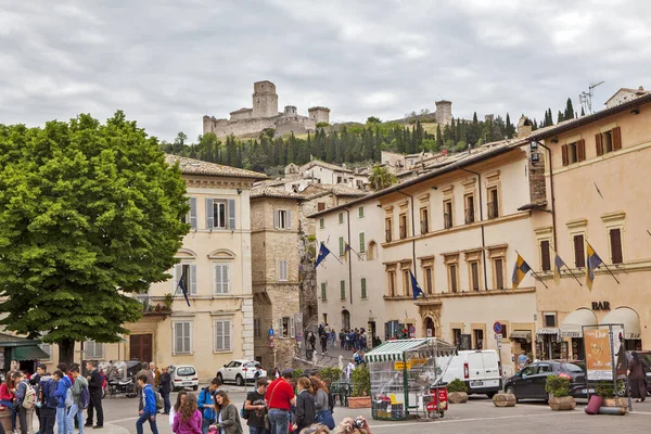 Rocca Maggiore Antik Kalesinin Manzaralı Şehir Manzarası Assisi Talya Çekim — Stok fotoğraf