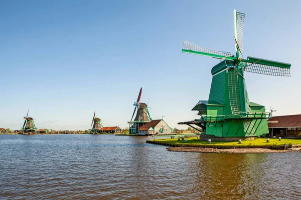 Pintoresco Pueblo Etnográfico Con Parque Eólico Zaanes Schans Países Bajos — Foto de Stock