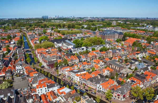 Vista Aerea Della Città Delft Alla Luce Del Sole Paesi — Foto Stock