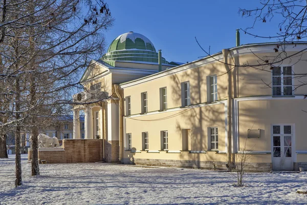 Stroganov Palácio Entrada Com Leões Neve Andrianovo Rússia — Fotografia de Stock