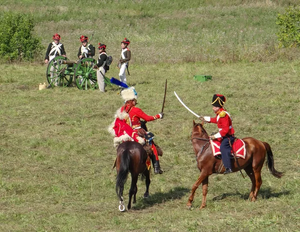 Red Village Russia August 2012 Photo Reconstruction Battle Episodes Historical — Stock Photo, Image