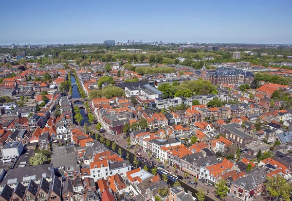 Vista Aerea Della Città Delft Alla Luce Del Sole Paesi — Foto Stock