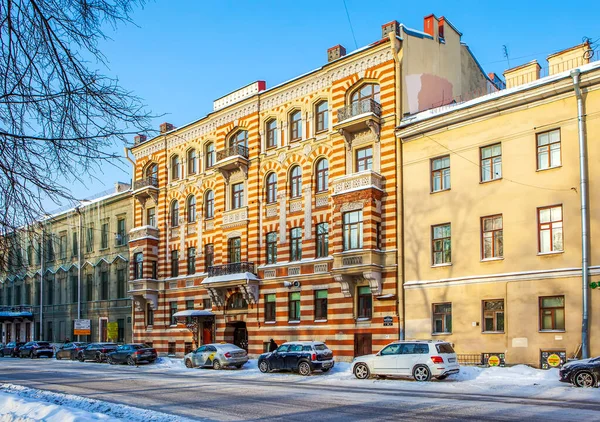 Snowy Street Buildings Cars Petersburg Rússia — Fotografia de Stock