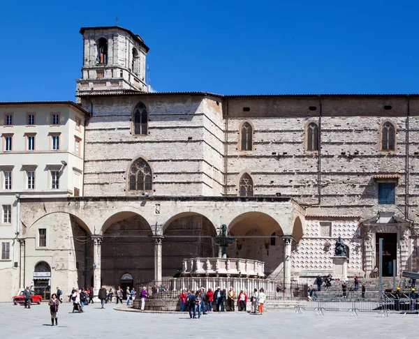 Palazzo Dei Priori Fontana Maggiore Piazza Grande Perugia Italia Data — Foto Stock