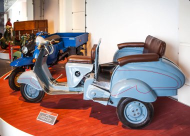 VERKHNYAYA PYSHMA, RUSSIA - 12 Haziran 2019: Üç tekerlekli motorlu scooter MG-150T 