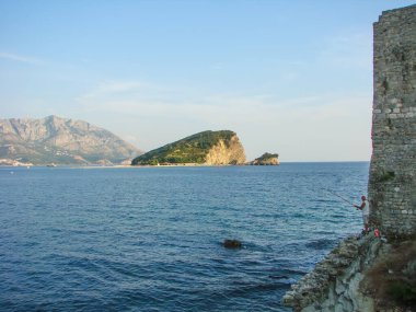 St. Nicholas Adası deniz manzaralı, Budva, Karadağ