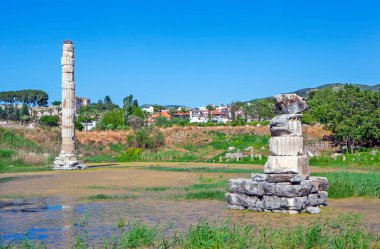 Efes Tapınağı 'nın antik yapısının sütunları ve kalıntıları. Selcuk. Türkiye