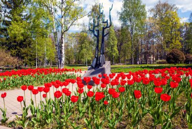 ZELENOGORSK, RUSSIA - 26 Mayıs 2020: Ruslar ve Finliler Anıtı Fotoğrafı. Kare 