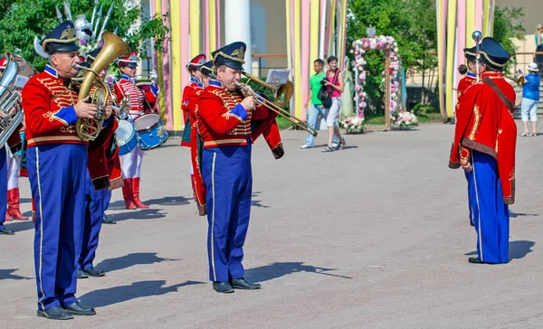 Pavlovsk Russia Lipiec 2014 Zdjęcie Perkusistów Orkiestry Vivat Rosja Historycznej — Zdjęcie stockowe