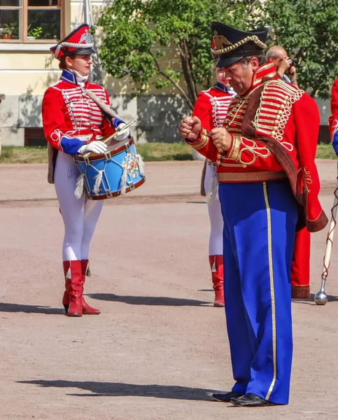 Pavlovsk Russia Lipiec 2014 Zdjęcie Perkusistów Orkiestry Vivat Rosja Historycznej — Zdjęcie stockowe
