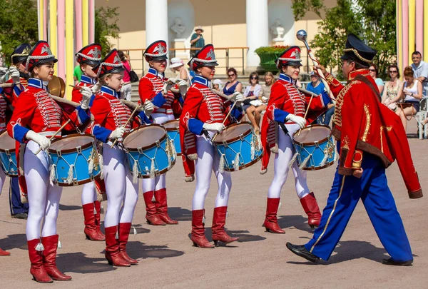 Pavlovsk Russia Lipiec 2014 Zdjęcie Perkusistów Orkiestry Vivat Rosja Historycznej — Zdjęcie stockowe