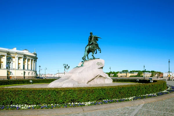 Cavaleiro Bronze Monumento Pedro Praça Senado São Petersburgo Rússia — Fotografia de Stock