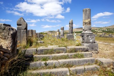 Antik yapıların kalıntıları. Volubilis. Fas
