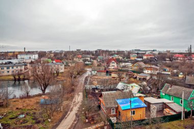 Şekil Değiştirme Manastırı 'nın çan kulesinden görüntü. Staraya Russa. Novgorod bölgesi. Rusya