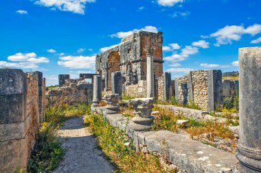 Antik yapıların kalıntıları. Volubilis. Fas