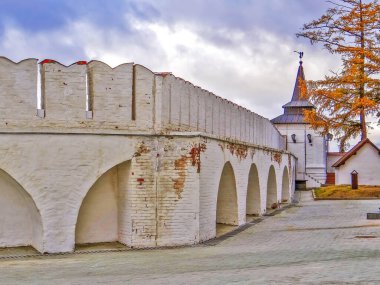 Tobolsk Kremlin ve Kutsal Üçlü 'nün Katolik Kilisesi. Tobolsk 'ta. Tyumen bölgesi. Rusya.