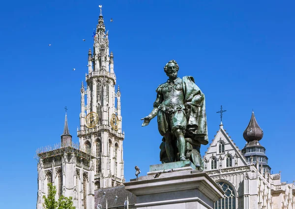 Antwerp Bélgica Mayo 2018 Foto Del Monumento Rubens Catedral Nuestra — Foto de Stock