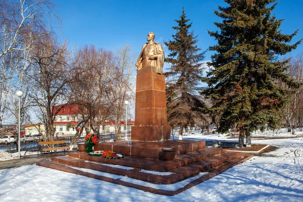 Сонце Освітлює Пам Ятник Миколі Кузнєцову Зимовому Парку Таліца Росія — стокове фото