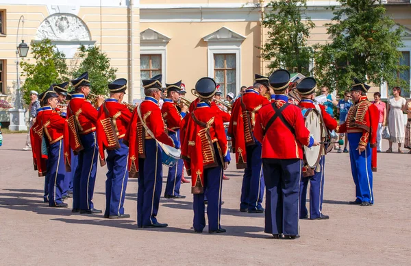 Pavlovsk Russia Lipiec 2014 Zdjęcie Perkusistów Orkiestry Vivat Rosja Historycznej — Zdjęcie stockowe