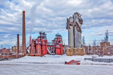 NIZHNY TAGIL, RUSSIA - 4 Nisan 2018: Demidovs Fabrika-Müzesi 'nin ve şehrin tarihi merkezi.