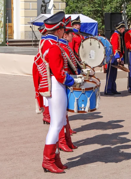 Pavlovsk Russia Lipiec 2014 Zdjęcie Perkusistów Orkiestry Vivat Rosja Historycznej — Zdjęcie stockowe