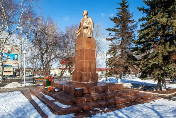 Sol Iluminado Nikolai Kuznetsov Monumento Parque Invierno Talitsa Rusia — Foto de Stock