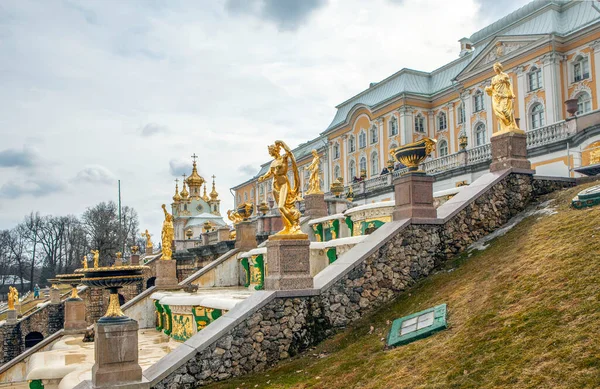 Sculptures Grand Cascade Petrodvorets Peterhof Petersburg Russia April 2021 — Stock Photo, Image