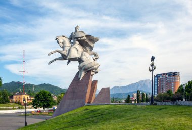 Pliev 'in Binicilik Heykeli, Rusya, Kuzey Osetya. - Rusya. 16 Mayıs 2021