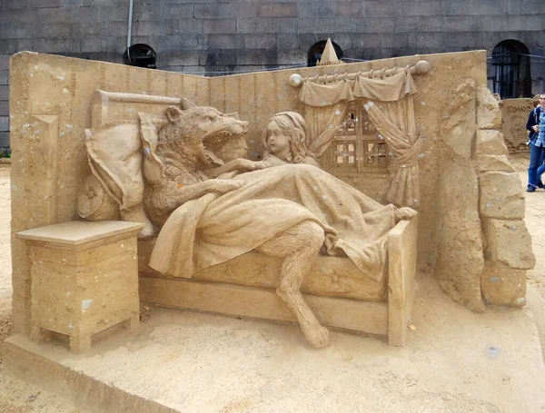 Bröderna Grimm Rödluvan Sandskulpturer Vid Peter Och Pauls Fästning Sankt — Stockfoto