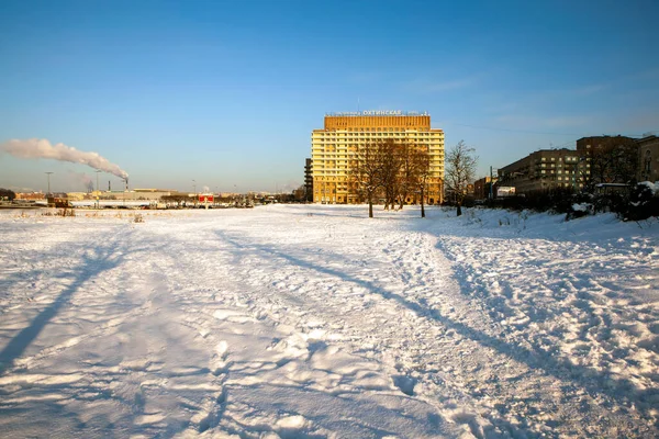 Lote Okhta Frente Hotel Okhtinskaya Planejado Para Construção Habitação Para — Fotografia de Stock