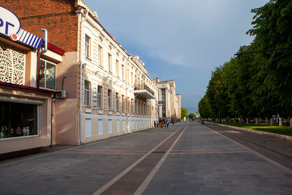 Pedestrian area on Prospekt Mira. Vladikavkaz, North Ossetia, Russia. May 13, 2021