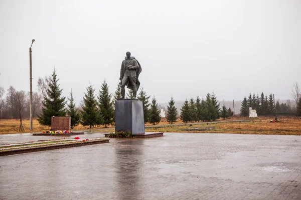 Пам Ятник Бронзовій Фігурі Партизана Який Повернувся Спалене Село Меморіал — стокове фото