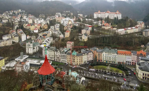 Karlovy Vary Legjobb Kilátása Kilátóteraszról Cseh 2015 December — Stock Fotó