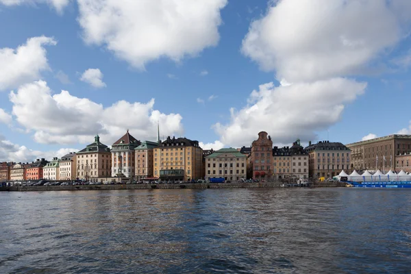 Sheppsbrun sahildeki evleri. Stockholm. İsveç. — Stok fotoğraf