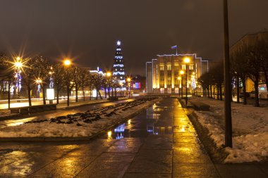 Sokak proleter diktatörlük. Noel ağacı ve Leningrad Region binam. St. Petersburg.