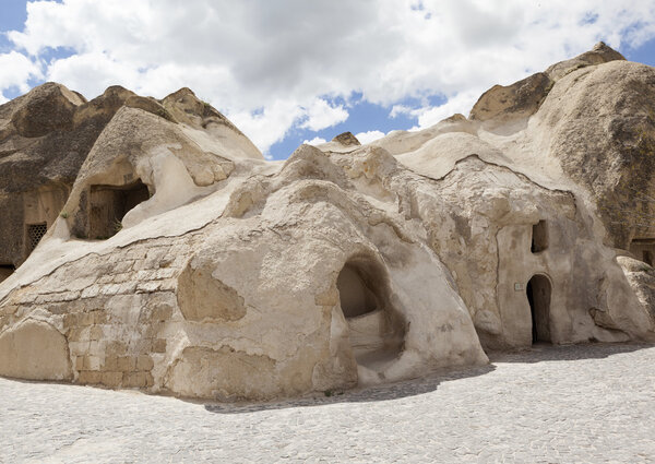 Cappadocia, Turkey. Mountain landscape with caves in the rocks in the National Park of Goreme.