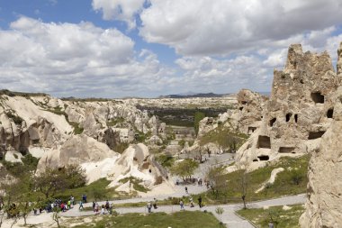 GOREME, TURKEY - MAY 06, 2015: Photo of Mountain landscape with caves in the rocks in the National Park of Goreme.