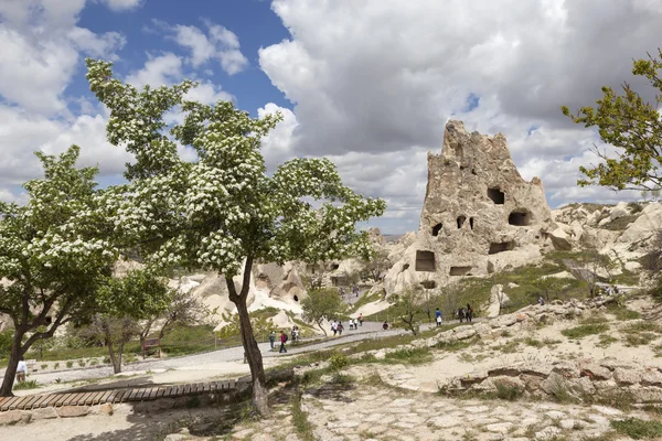 Capadocia, Turquía. Paisaje de montaña con cuevas en las rocas en el Parque Nacional de Goreme . — Foto de Stock