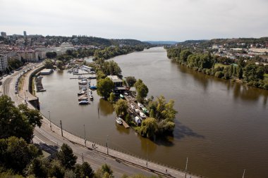 Prague, Çek Cumhuriyeti-Eylül 05, 2015: Fotoğraf görünümü Vltava Nehri.