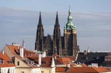 Prague Castle. St. Vitus Katedrali Strahov Manastırı gözlem güverteden. Prag. Çek Cumhuriyeti.