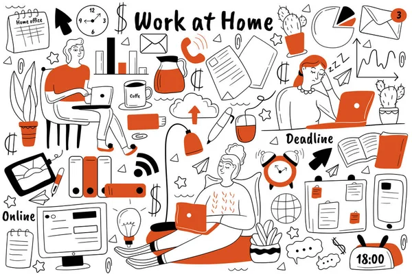 Εργασία στο σπίτι doodle set — Διανυσματικό Αρχείο