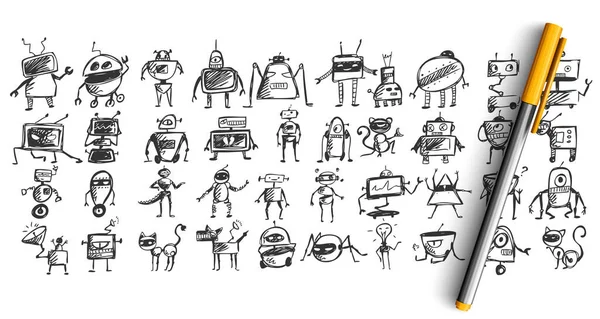 Robots doodle set — Stock Vector