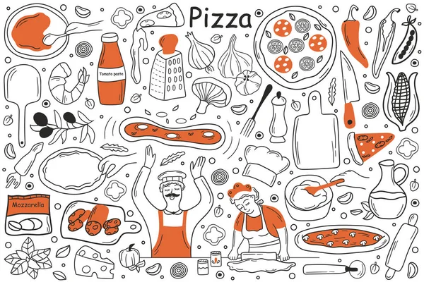 Conjunto de doodle de pizza —  Vetores de Stock