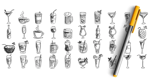 Ensemble de doodle Cocktails — Image vectorielle