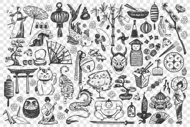 Çin el çizimi karalama seti