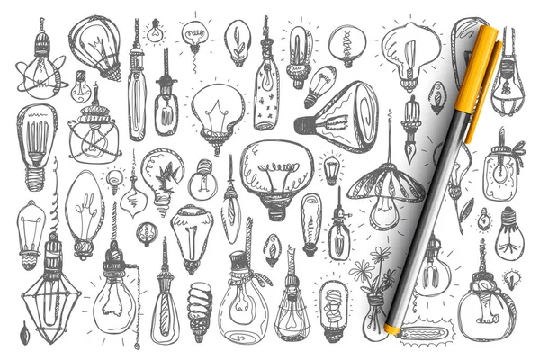 Ampoules collection doodle set — Image vectorielle