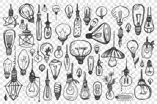 Bombillas doodle set colección — Archivo Imágenes Vectoriales
