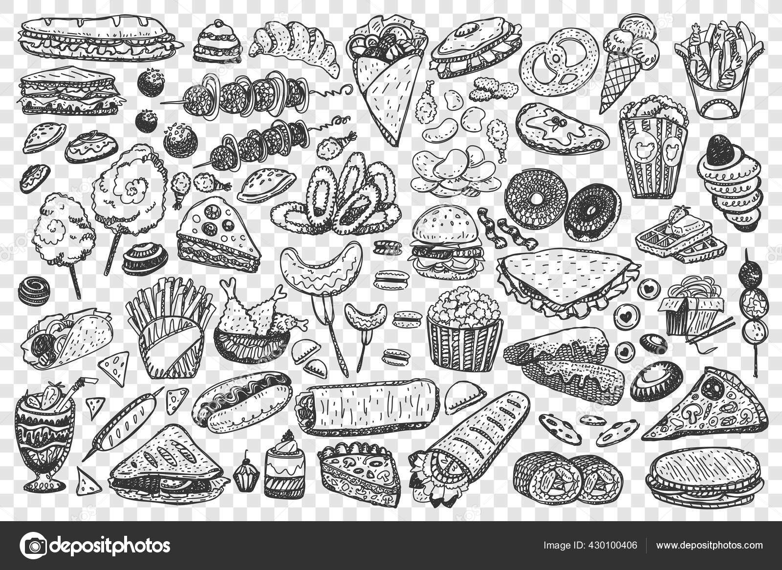 Fast food doodle set collection Stock Vector Image by ©Elada #430100406