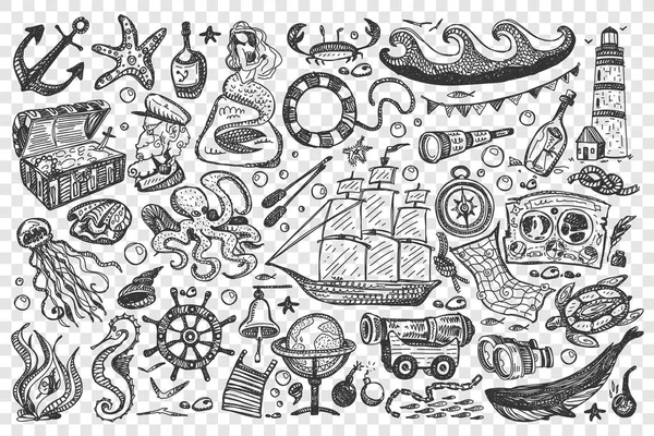 Pirates hand drawn doodle set — Stock Vector